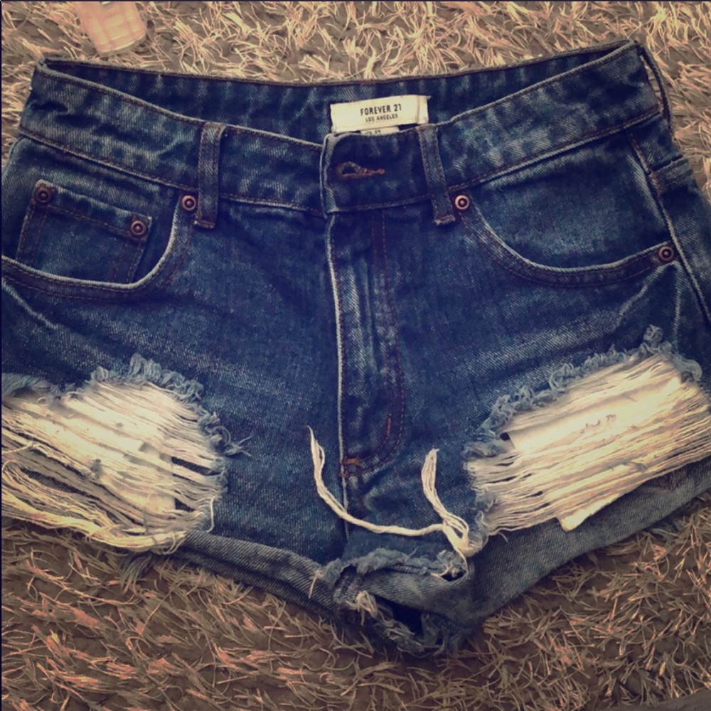 Distressed forever 21 denim shorts